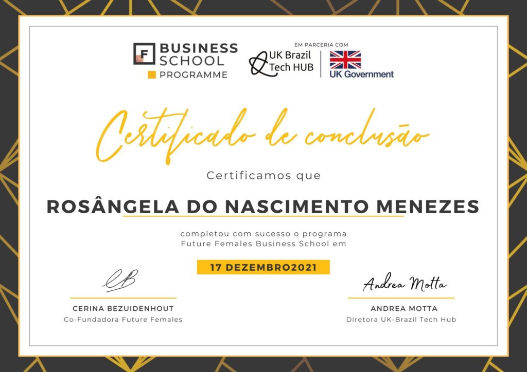 certificado do  programa de aceleração future females