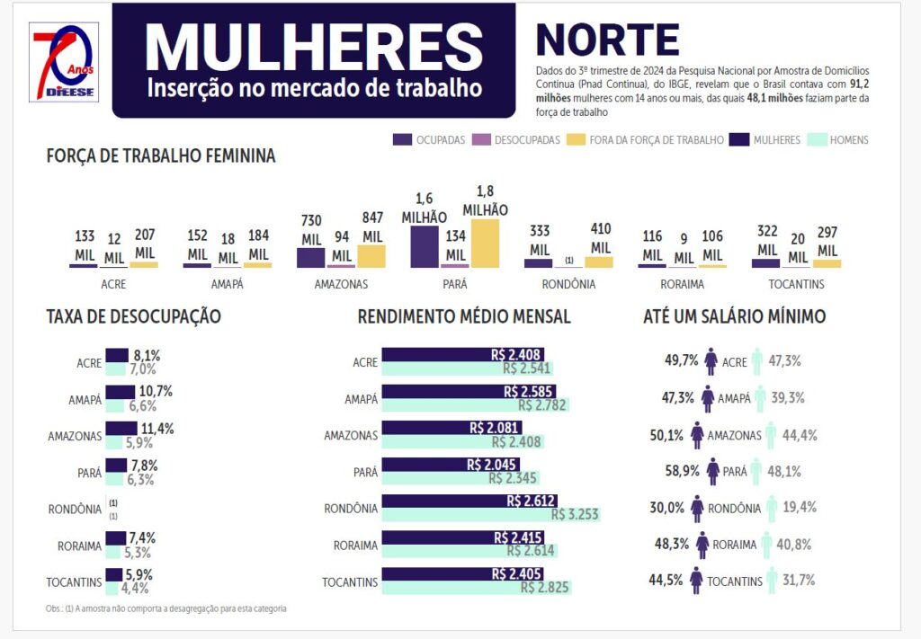 Inforgráfico do dieese sobre a inserção de mulheres negras nortistas no mercado d etrabalho